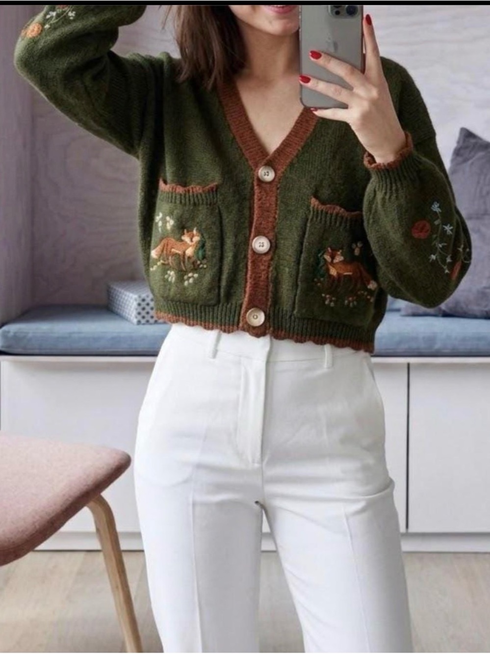 Romwe Faircore flower women’s embroidered patchwork crop long sleeve sweater S - Picture 2 of 10